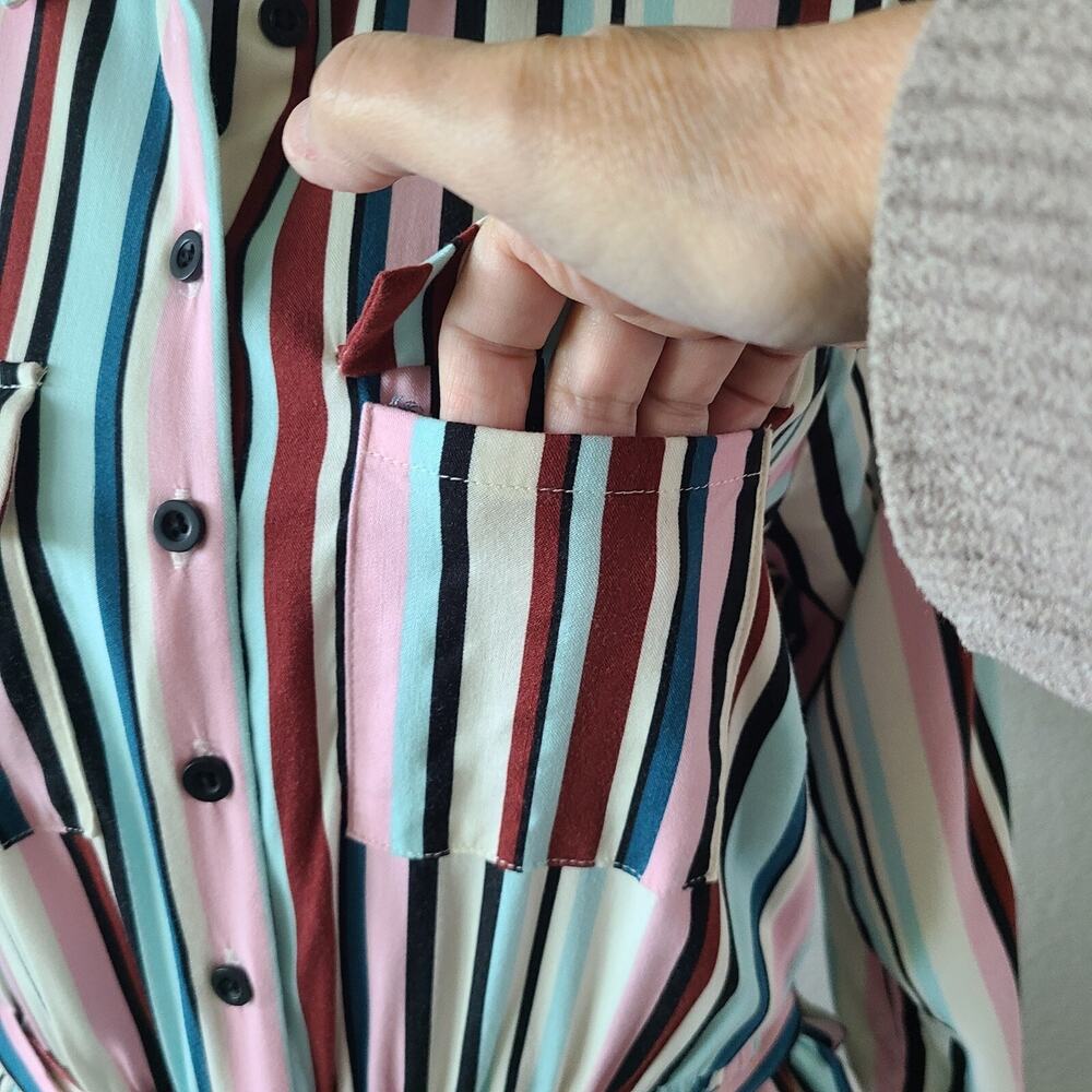 Torrid Midi Preppy Shirt Dress SZ US 10 M / L Resort Challis Button Front Stripe - Picture 3 of 14